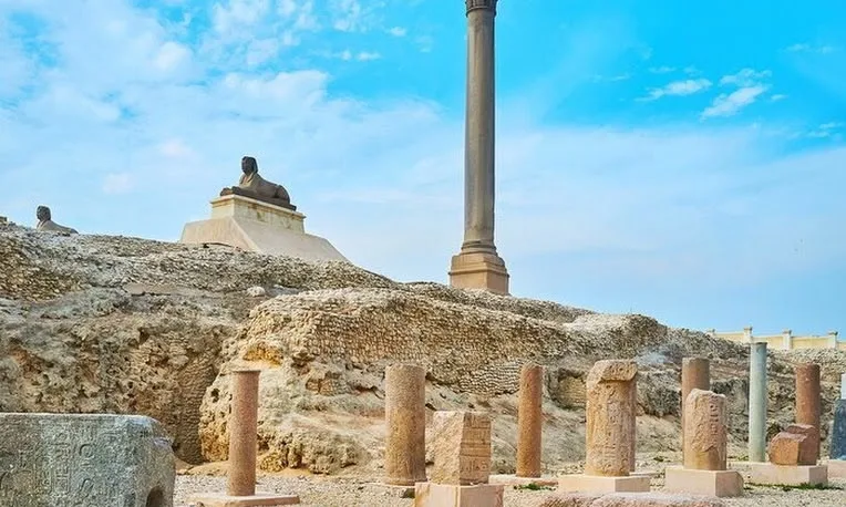 Pompey's Pillar rising from the ruins of the Serapeum in Alexandria