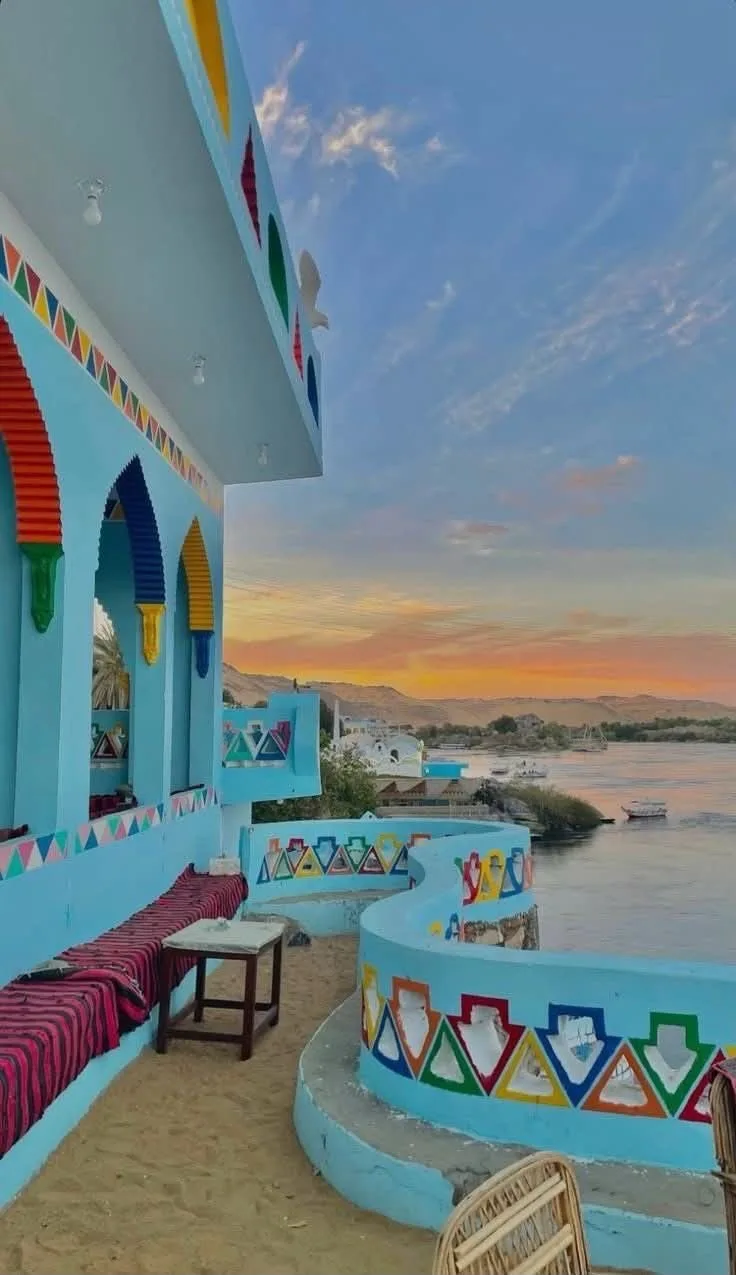 A private Nubian terrace above the Nile at sunset in Aswan