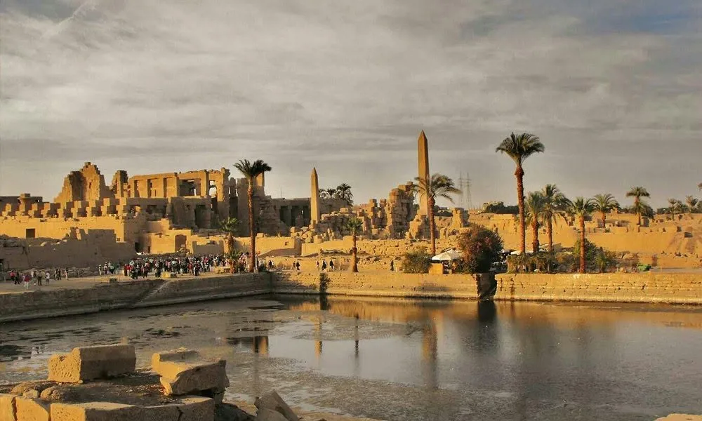 Karnak Temple and its sacred lake at Luxor under clear winter light