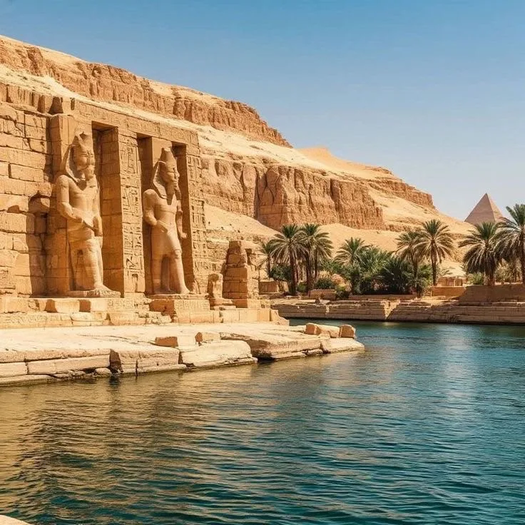 An ancient temple standing at the edge of the Nile in Upper Egypt